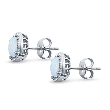 Halo Cushion Engagement Earrings Lab Created White Opal 925 Sterling Silver